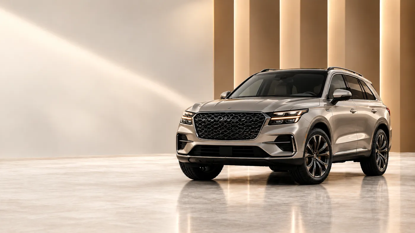A silver imported executive SUV photographed in the studio