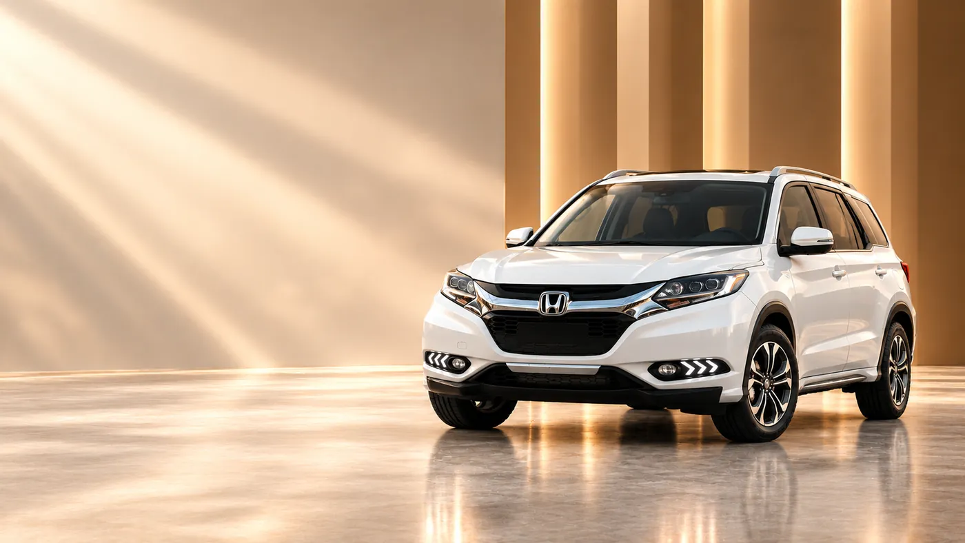 A white Japanese SUV photographed in the studio